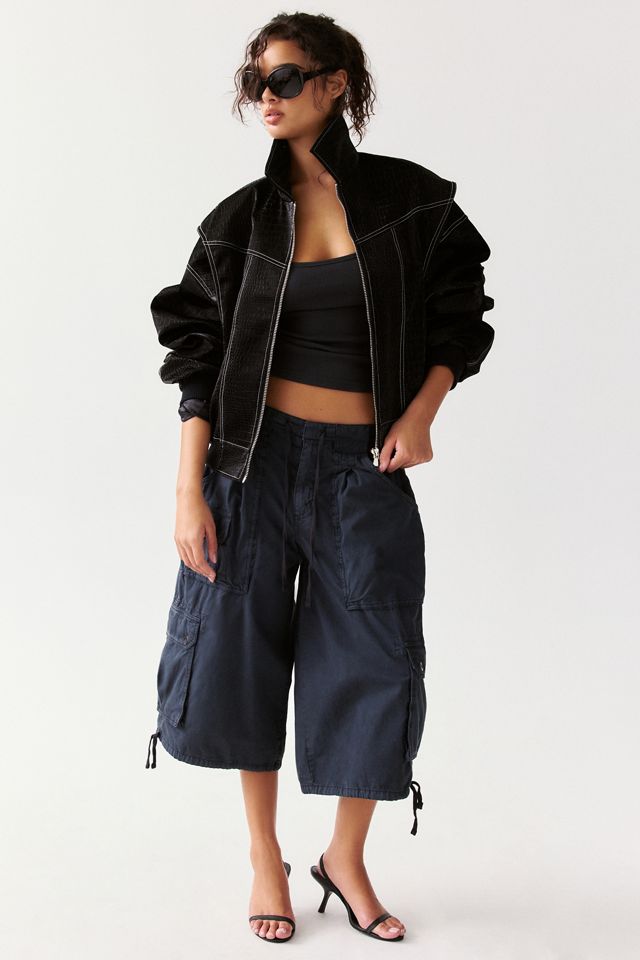 Lioness Vista Croc-Embossed Faux Leather Bomber Jacket #1