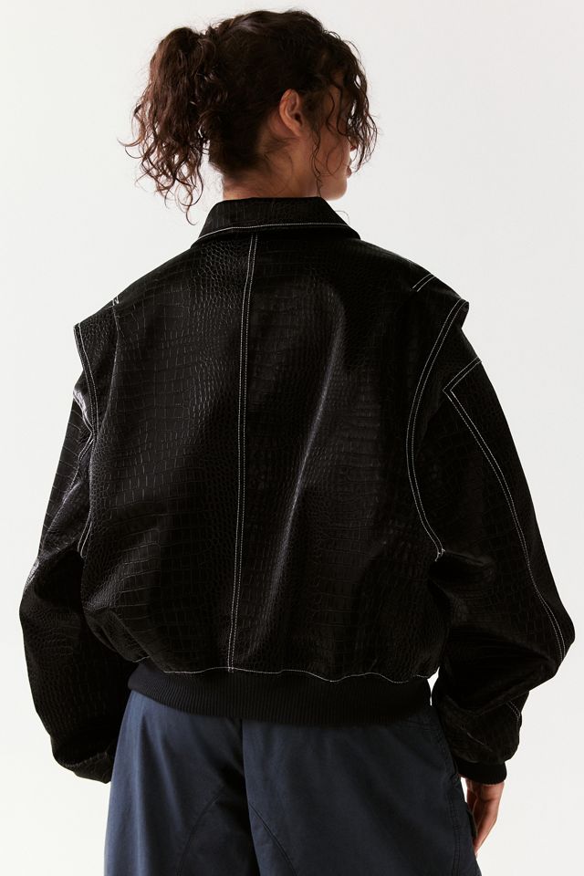 Lioness Vista Croc-Embossed Faux Leather Bomber Jacket #3