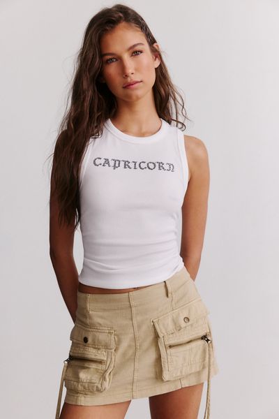 Capricorn Zodiac Rhinestone Graphic Ribbed Knit Tank Top