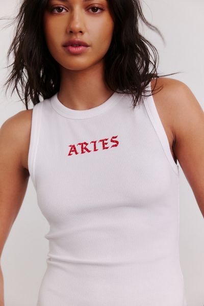 Aries Zodiac Rhinestone Graphic Ribbed Knit Tank Top