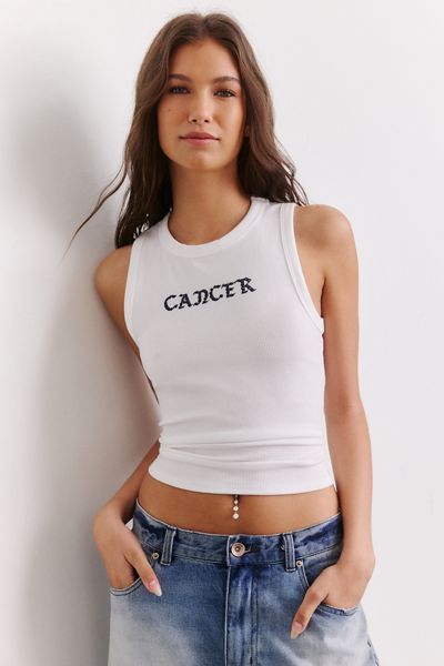 Cancer Zodiac Rhinestone Graphic Ribbed Knit Tank Top