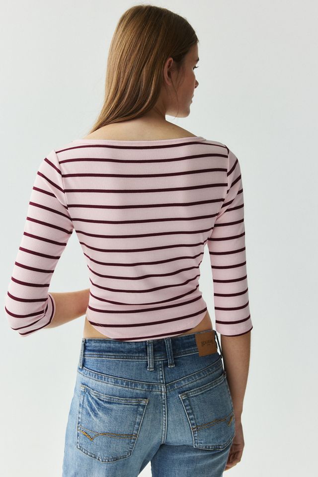 Les Filles Graphic Striped 3/4 Sleeve Boatneck Tee | Urban Outfitters