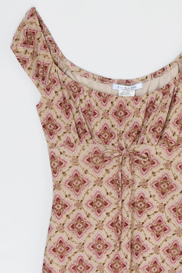 Vintage Y2k Tan & Pink Printed Mini Dress #2