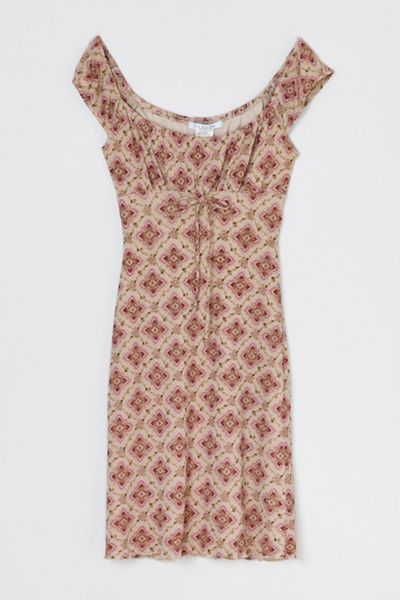 Vintage Y2k Tan & Pink Printed Mini Dress