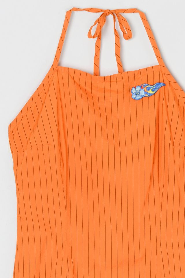 Vintage Y2k Orange Pinstriped Halter Mini Dress #2