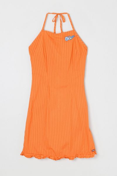 Vintage Y2k Orange Pinstriped Halter Mini Dress