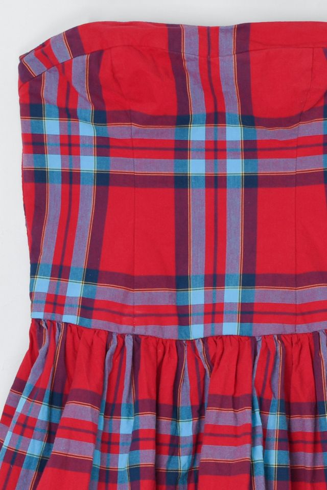 Vintage Y2k Plaid Strapless Mini Dress #3