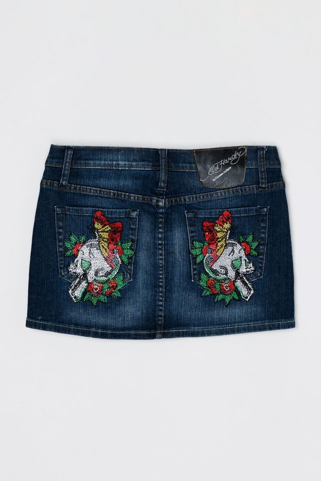 Vintage Y2k Ed Hardy Rhinestone Denim Mini Skirt #1