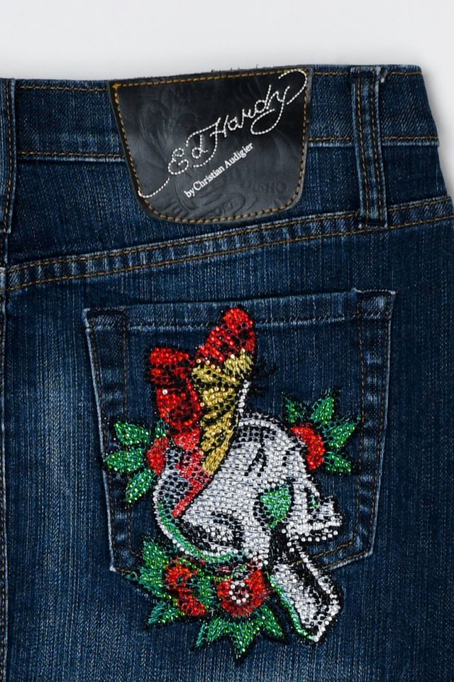 Vintage Y2k Ed Hardy Rhinestone Denim Mini Skirt #3