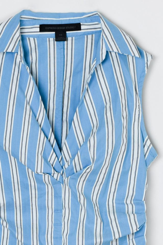 Vintage Y2k Blue Striped Collared Top #2