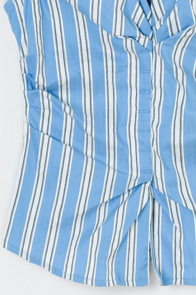 Vintage Y2k Blue Striped Collared Top #3