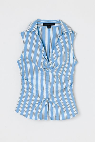 Vintage Y2k Blue Striped Collared Top