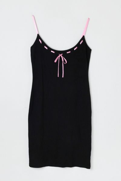 Vintage Y2k Black Midi Dress with Pink Ribbon