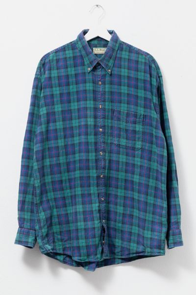 Vintage 1990s L.L. Bean Plaid Cotton Button-Up Shirt