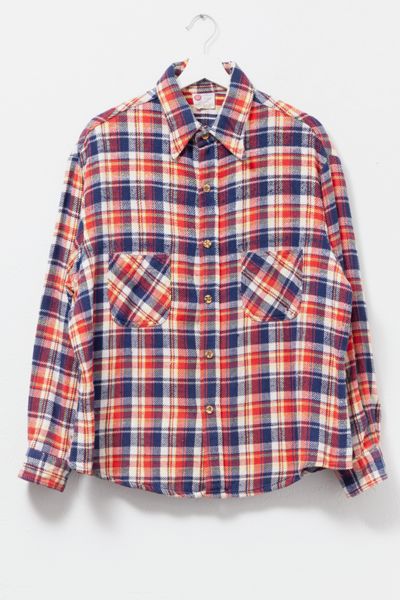 Vintage 1960s Distressed Plaid Button-Up Shirt