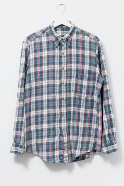 Vintage 1990s Distressed Plaid Cotton Button-Up Shirt