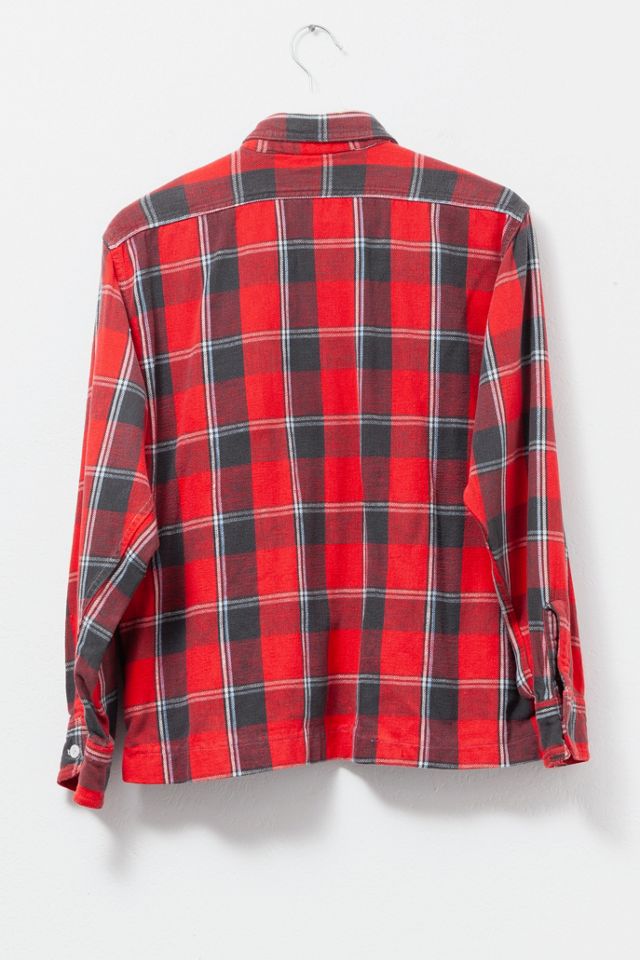 Vintage 1960s Distressed Cotton Plaid Button Up Shirt #1