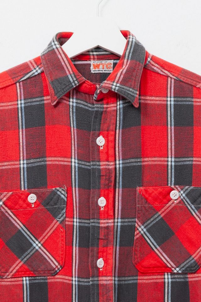 Vintage 1960s Distressed Cotton Plaid Button Up Shirt #2