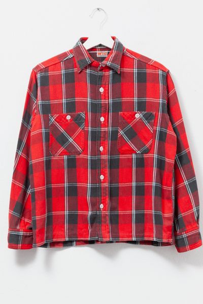 Vintage 1960s Distressed Cotton Plaid Button Up Shirt