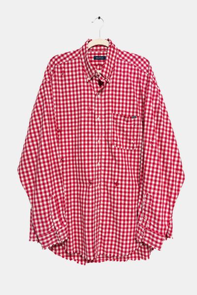 Nautica Japan Red Gingham Plaid Oversized Distressed Shirt