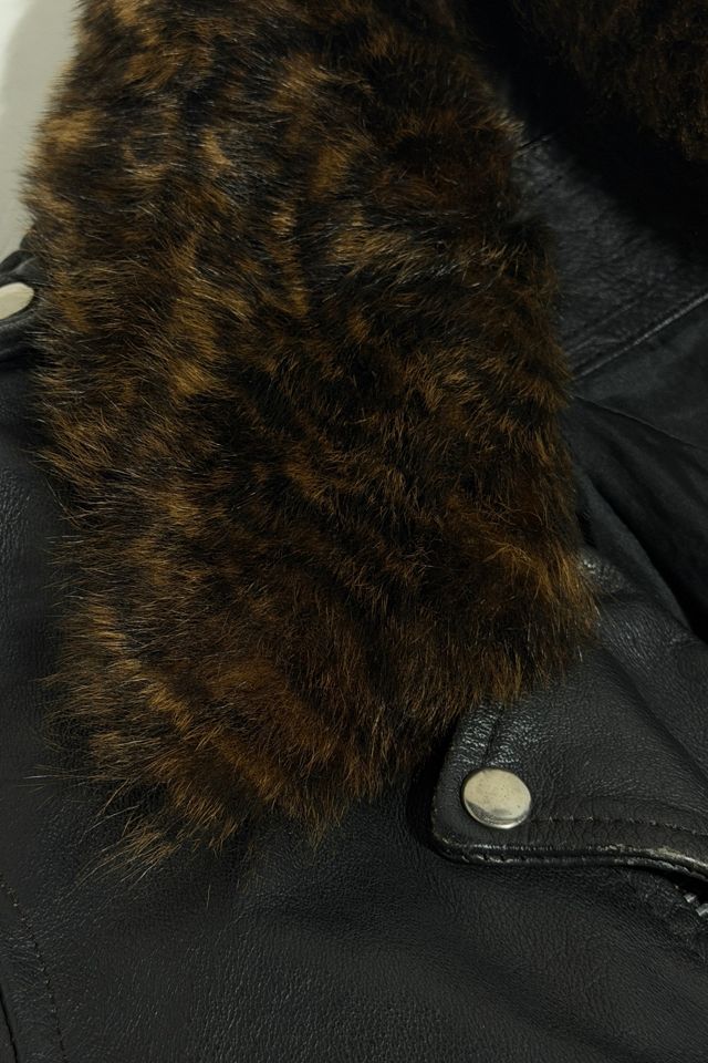 Vintage 1990's Removable Leopard Print Collar Motorcycle Jacket #3