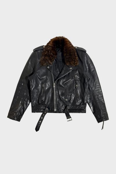 Vintage 1990's Removable Leopard Print Collar Motorcycle Jacket