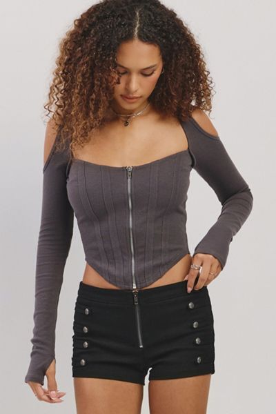 Personal Code Faye Ribbed Zipper Top
