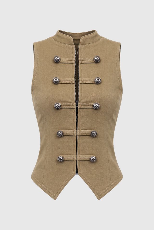 Personal Code Napoleon Military Button Sleeveless Zip Up Top #3