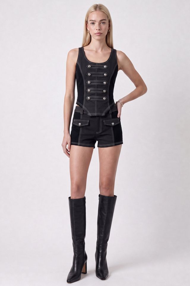 Personal Code Napoleon Military Button Ribbed Shorts #3