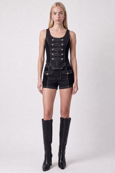 Personal Code Napoleon Military Button Ribbed Shorts