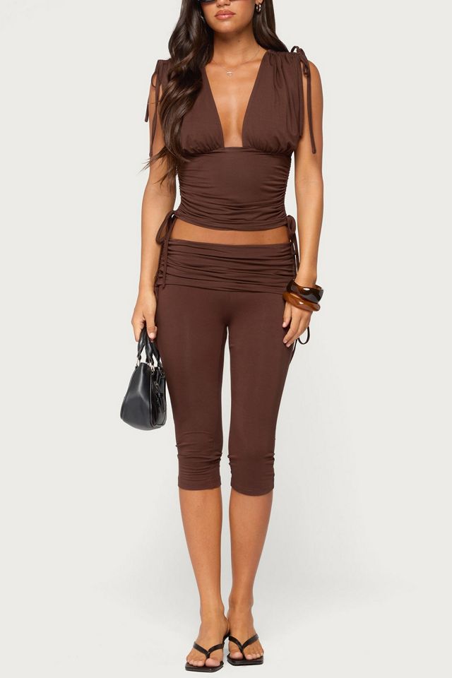 Edikted Bardi Drawstring Foldover Capri Pants #1
