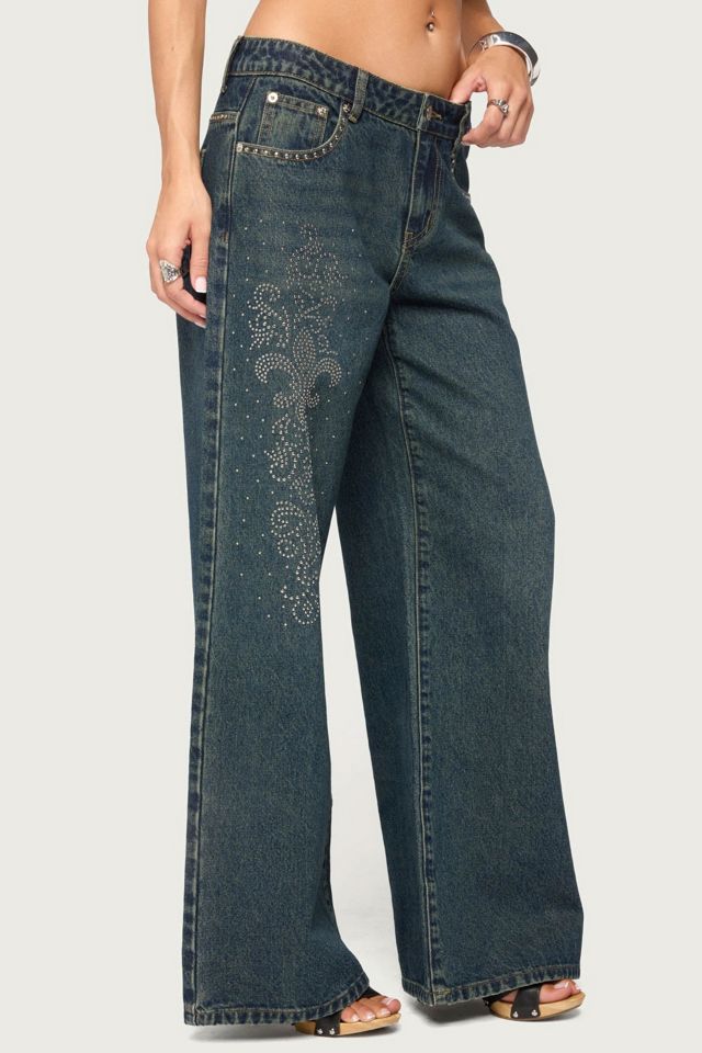Edikted Rhinestone Graphic Low Rise Baggy Jeans #2