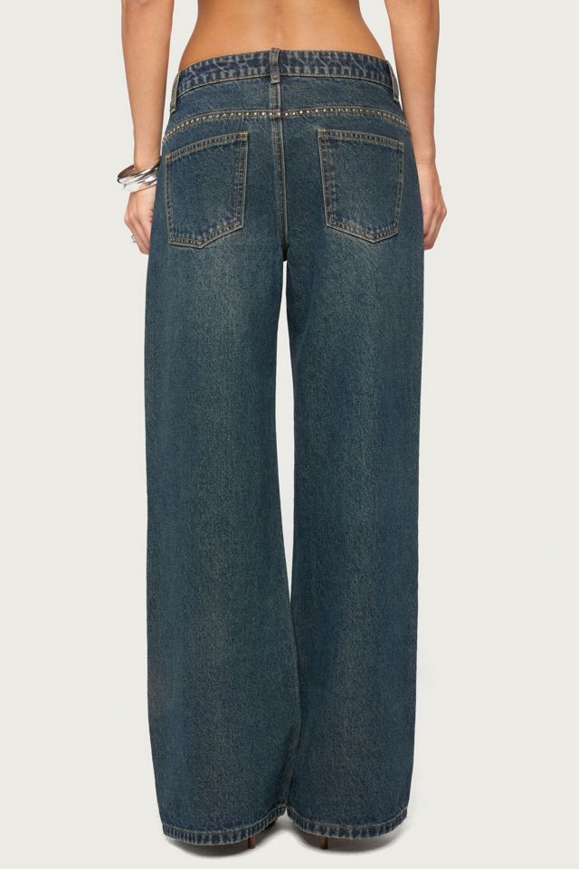 Edikted Rhinestone Graphic Low Rise Baggy Jeans #4