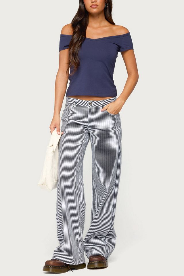Edikted Daja Striped Low Rise Baggy Jeans #1