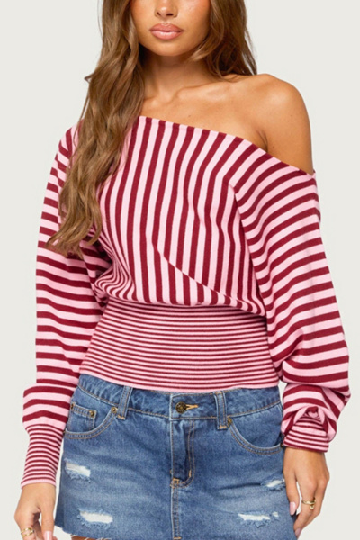Edikted Brida Striped Off Shoulder Sweater