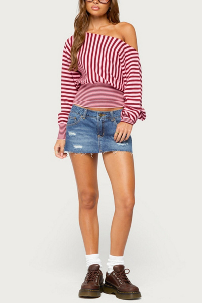Edikted Brida Striped Off Shoulder Sweater