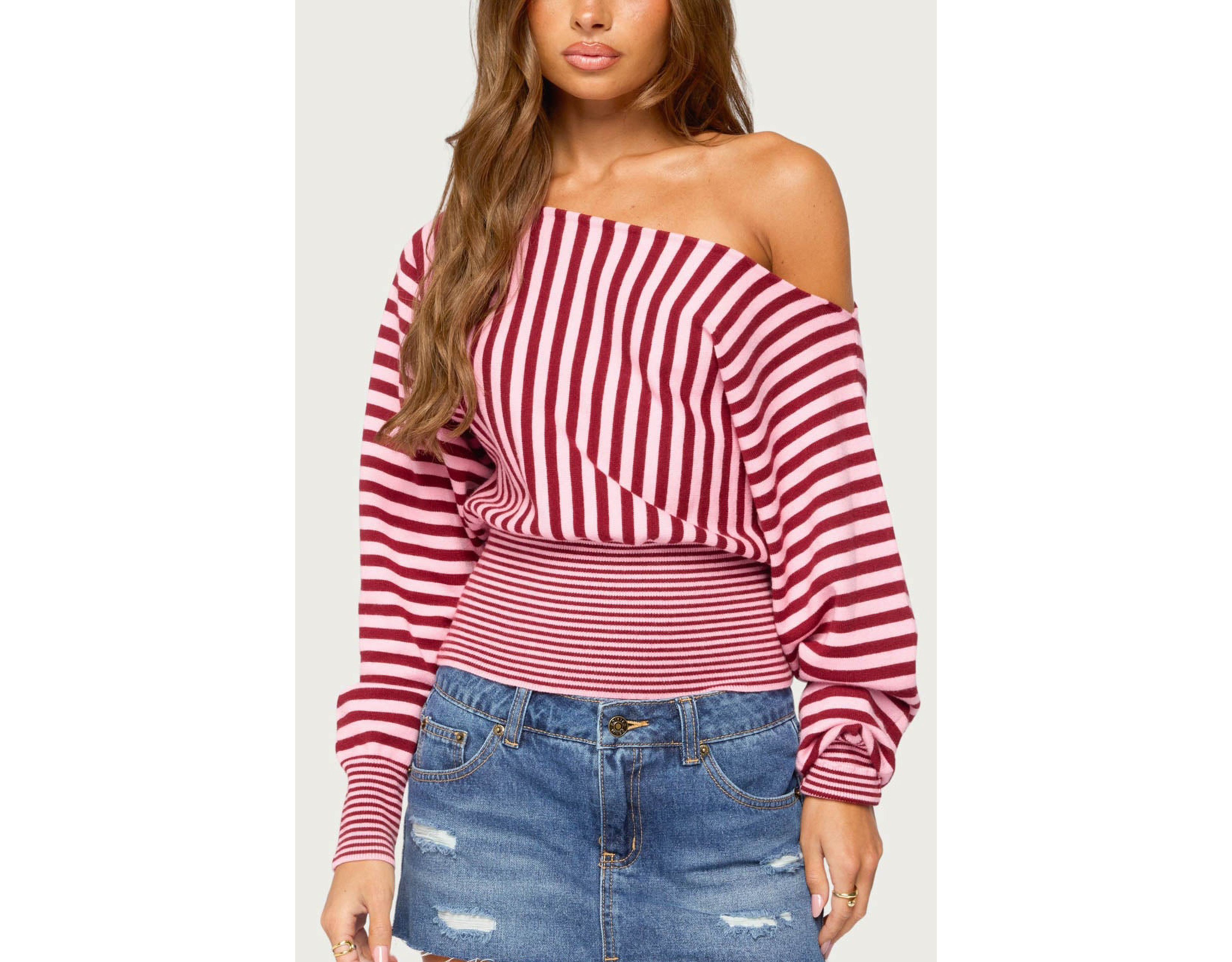 Edikted Brida Striped Off Shoulder Sweater