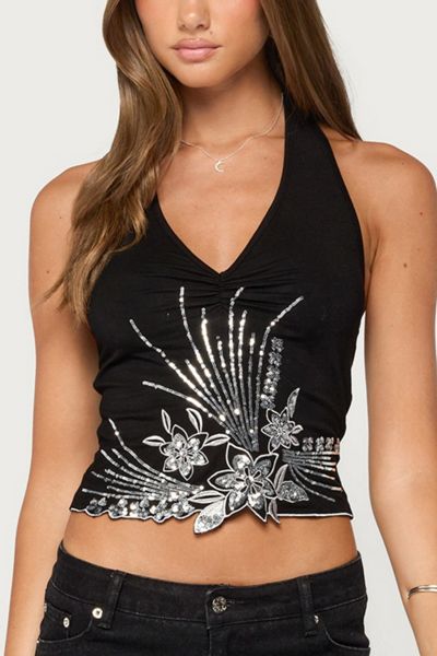 Edikted Aelixa Floral Sequin Halter Top