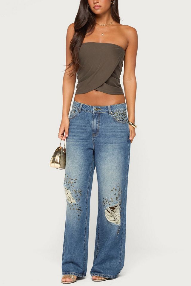Edikted Amei Asymmetric Strapless Wrap Top #1