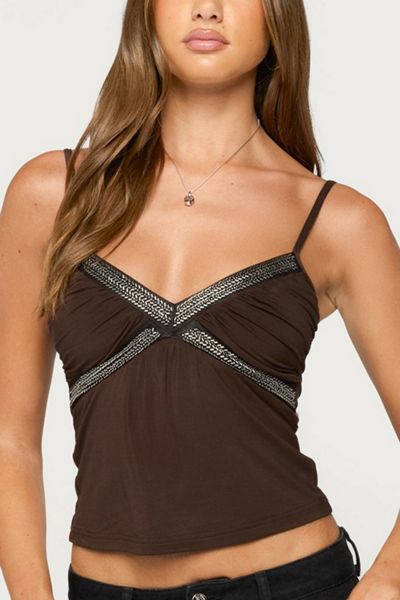 Edikted Aika Beaded Ruched Tank Top