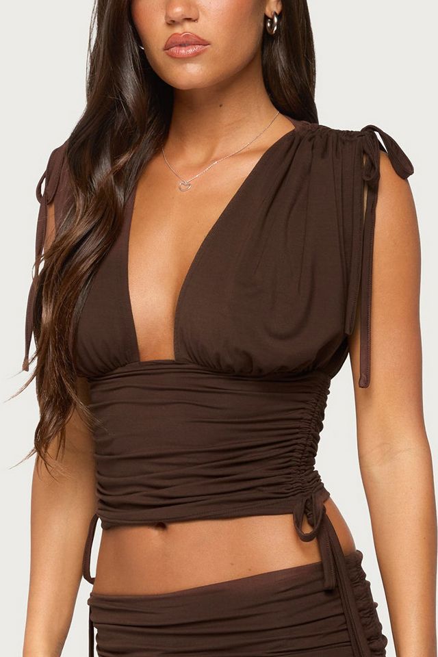 Edikted Bardi Drawstring Ruched Flutter Top #2