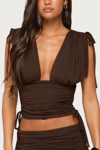 Edikted Bardi Drawstring Ruched Flutter Top