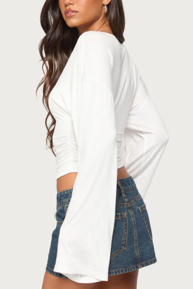 Edikted Bebe Ruched Long Sleeve V Neck Top #4