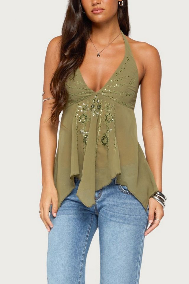 Edikted Bodie Sequin Chiffon Handkerchief Top #3