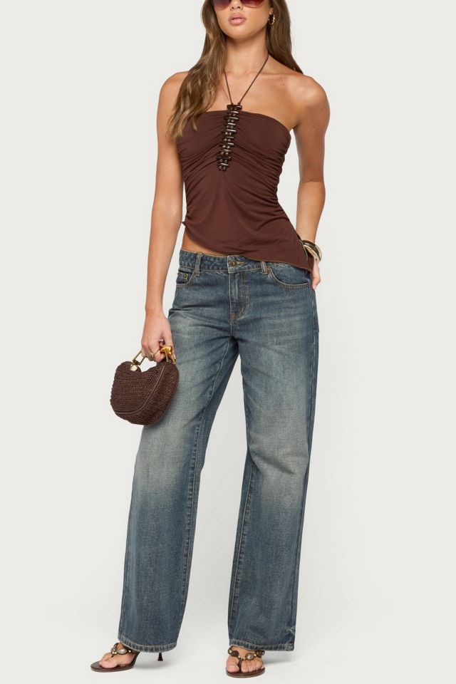 Edikted Calia Beaded Asymmetric Halter Top #1