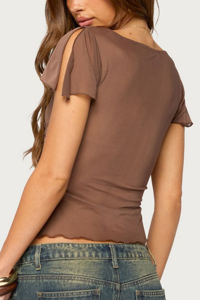 Edikted Ciri Sequin Mesh V Neck Top #4