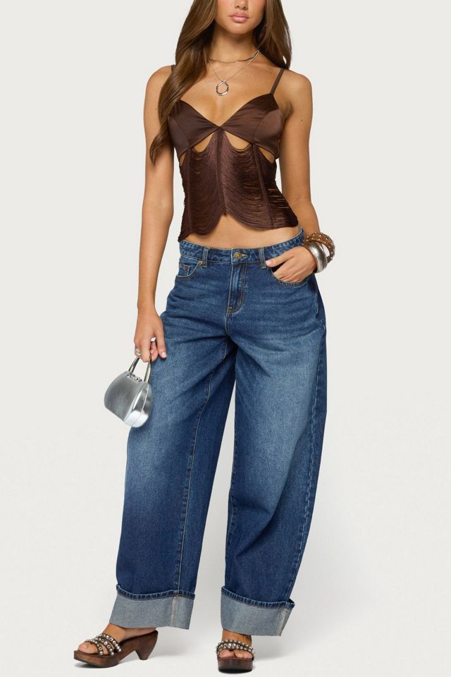 Edikted Dulcy Cutout Fringed Satin Effect Top #1