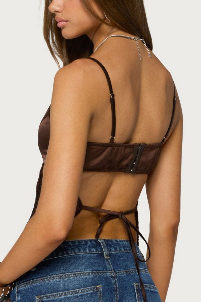 Edikted Dulcy Cutout Fringed Satin Effect Top #4