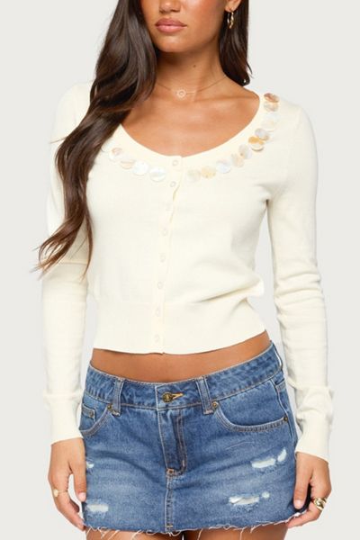 Edikted Eeva Iridescent Button Knit Cardigan