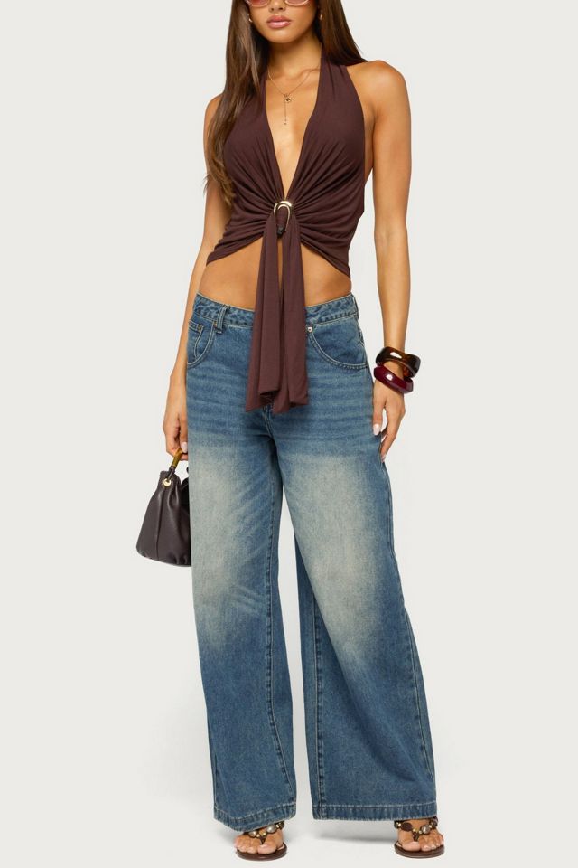 Edikted Dixi Buckle Draped Plunge Neck Top #1